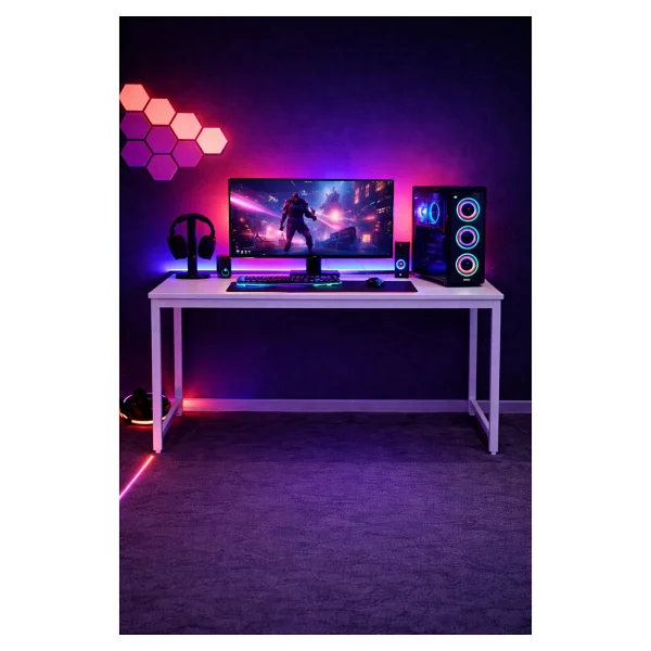 Flinder Siyah Kırmızı Oyuncu Masası 60x120, Çalışma Masası, Bilgisayar Masası, Gamer Masa, Metal Ayaklı - Görsel 2