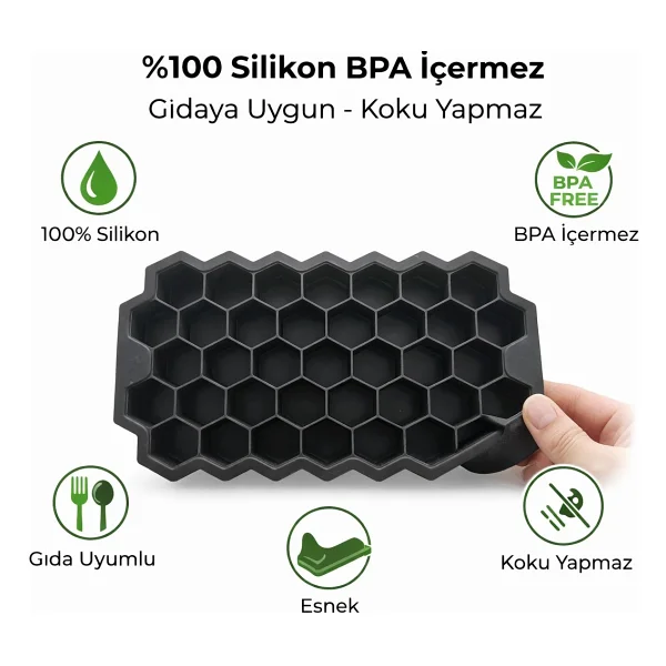 Evolis Kitchen Silikon 1 Adet Petek Buz Kalıbı(Siyah) - Görsel 2