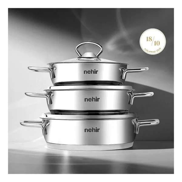 Nehir Silver 6 Parça Kapaklı Çelik Sahan Seti - Görsel 2