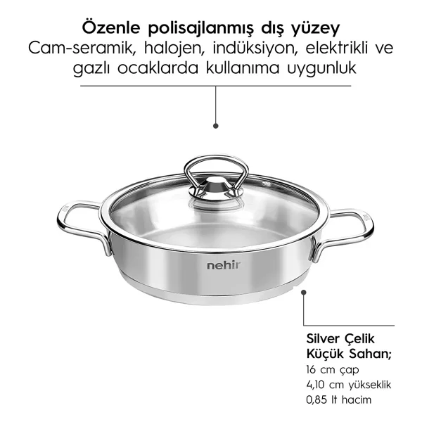 Nehir Silver 6 Parça Kapaklı Çelik Sahan Seti - Görsel 8