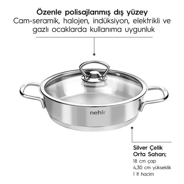 Nehir Silver 6 Parça Kapaklı Çelik Sahan Seti - Görsel 9
