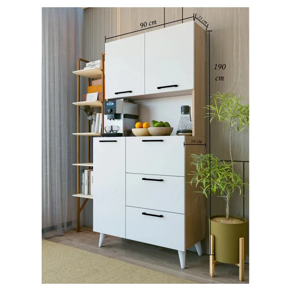 Montenero Marbella Kahve Köşesi Dolabı 6 Kapaklı Fırın Raflı Mutfak Dolabı 90x190 Cm - Kahverengi - Görsel 6