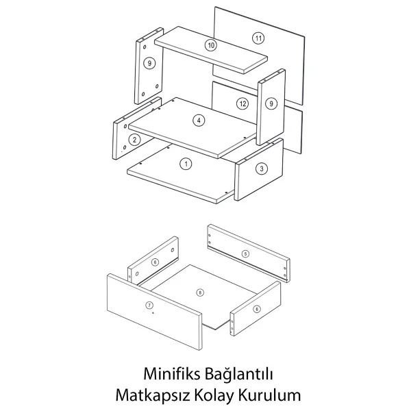 Montenero Sade Beyaz Komodin 1 Çekmeceli Açık Raflı Minimalist Yatak Odası 45x65 Cm - Eskitme Beyaz - Görsel 9
