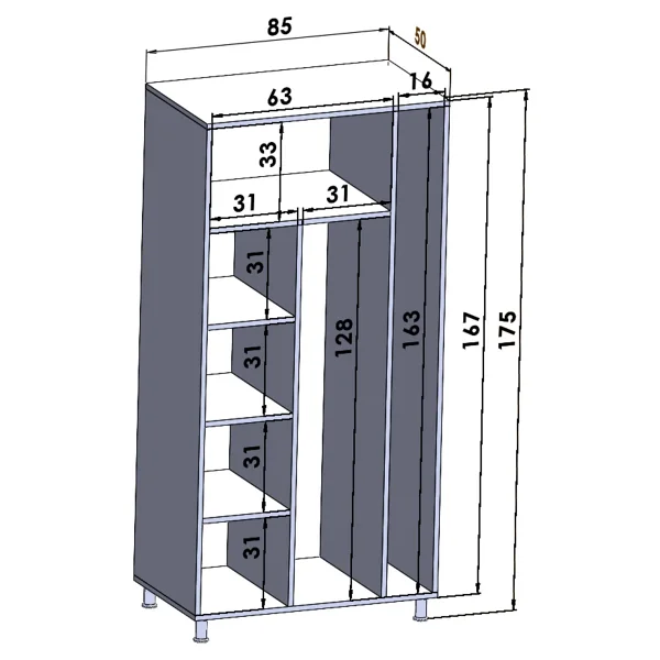 Montenero Banyo Dolabı 2 Kapaklı Bölmeli Valiz Ütü Masası Nevresim Saklama Beyaz 85x170 Cm - Görsel 5