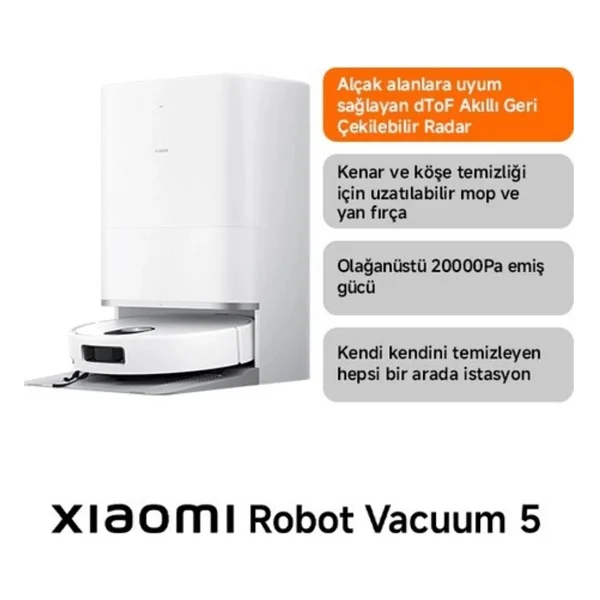 Xiaomi Vacuum 5 Çöp İstasyonlu Akıllı Robot Süpürge - Görsel 2