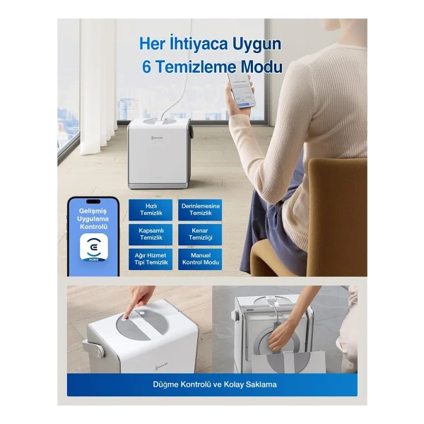 Ecovacs 5500 Pa Üstün Emiş Güçlü Şarj İstasyonlu Cam Temizleme Robotu Akıllı Rota Planlamalı, Leke Bırakmaz - Görsel 2