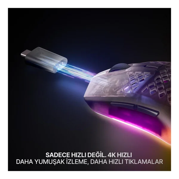 Steelseries Aerox 3 Wireless Gen 2 4K Shadow RGB Şarjlı Ergonomik Optik Kablosuz Oyuncu Mouse - Görsel 3