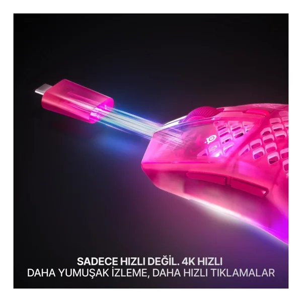 Steelseries Aerox 3 Wireless Gen 2 4K Magenta Haze RGB Şarjlı Ergonomik Optik Kablosuz Oyuncu Mouse - Görsel 3