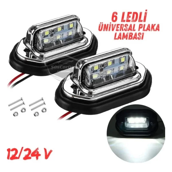 Ahmet Otomotiv Üniversal Plaka Lambası 6 LED Güçlü Işık Su Geçirmez Krom Plaka Işığı Oto Aydınlatma 12/24v 2 Adet - Görsel 5