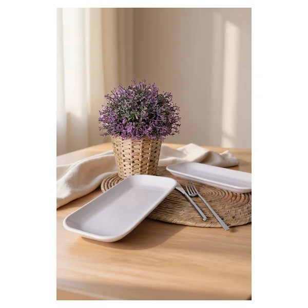 Keramika Pergamon Beyaz 006 26 Cm 2'li Kayık Tabak - Görsel 3