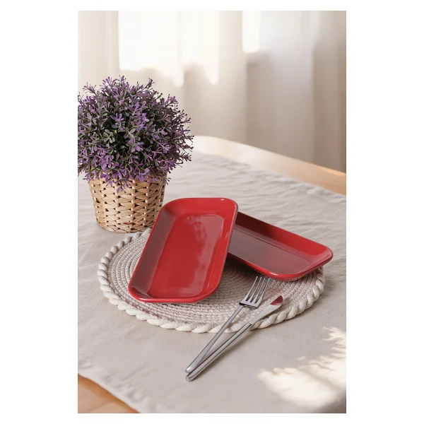 Keramika Pergamon Kırmızı 506 26 Cm 2'li Kayık Tabak - Görsel 2