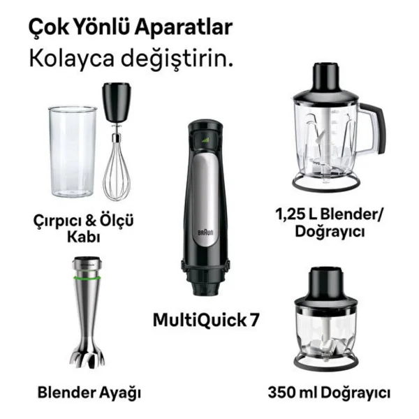 Braun Multi Quick 1000 W Çoklu Set Blender + Dijital Mutfaktartısı Hediye - Gri - Siyah - Görsel 6