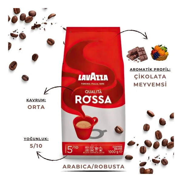 Lavazza Qualita Oro, Qualita Rossa Espresso Çekirdek Kahve 1 Kg 2'li Paket - 2 Kg - Görsel 3