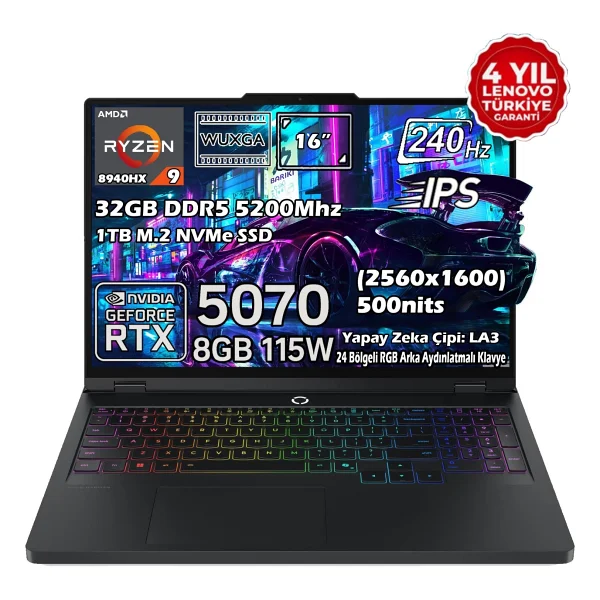 Lenovo Legion Pro 5 16adr10 83lt0046tr Ryzen 9 8940hx 32 GB 1 TB SSD Rtx5070 16" Wqxga Gaming Laptop - Görsel 2