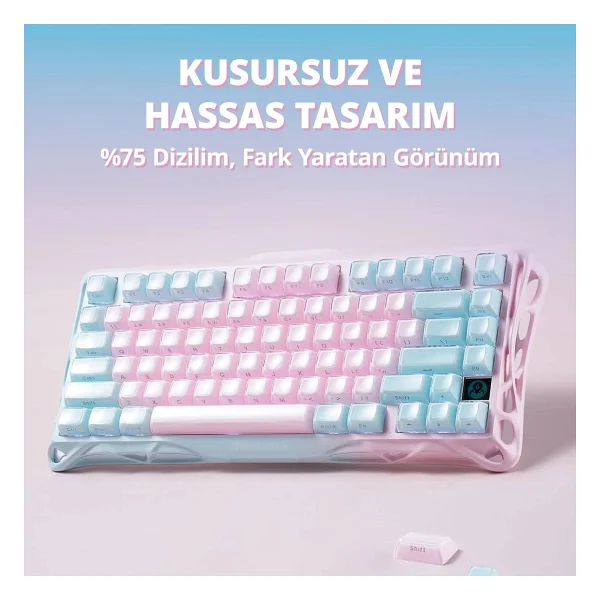 Gravastar Mercury K1 Lite Lumen Rose RGB %75 Tkl Custom Linear Switch Kablolu/Kablosuz Mekanik Oyuncu Klavyesi - Görsel 10