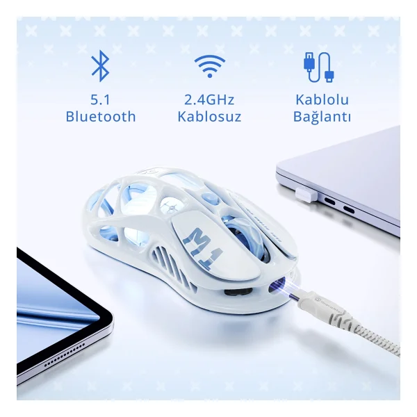 Gravastar Mercury K1 Mekanik Gaming Klavye Ve M1 Pro Kablosuz Optik Mouse Seti, Ice Blue - Görsel 8