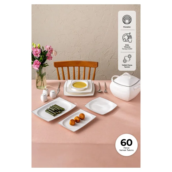 Emsan Karmen Platin Kare 60 Parça 12 Kişilik Yemek Takımı - Görsel 8