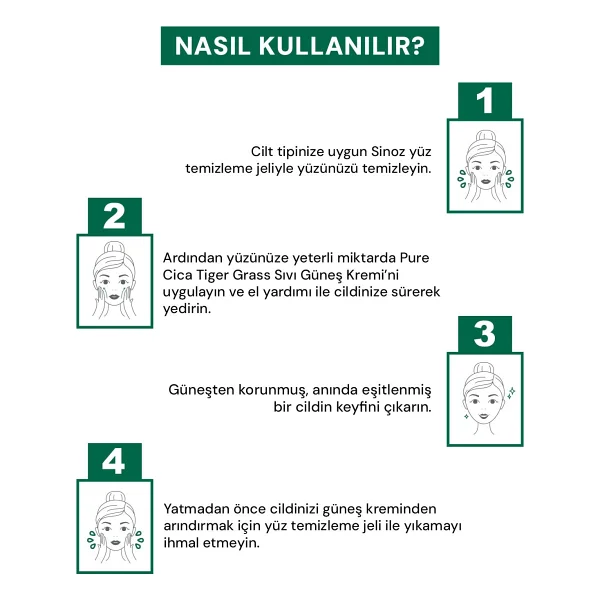 Sinoz Pure Cica Tiger Grass Anında Ton Eşitleyici Onarıcı Nemlendirici Spf50+ Sıvı Yüz Güneş Kremi Pa++++ (Koyu Tenler İçin) - Görsel 4