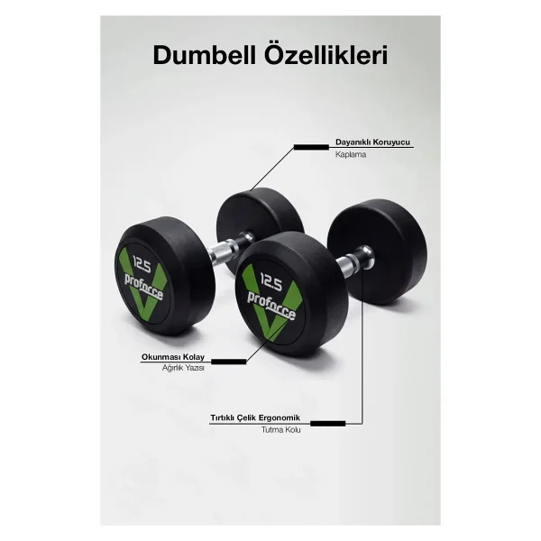 Proforce Olimpik Kauçuk Dumbell - Db12,5 - 12,05 Kg - Görsel 3