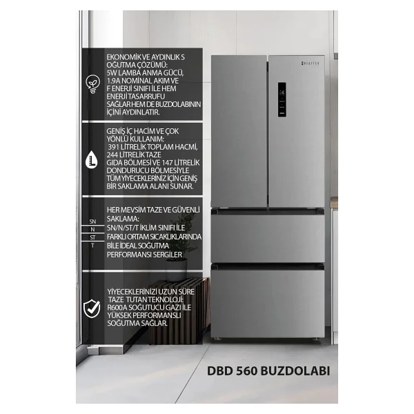 Dijitsu Gardırop Tipi Buzdolabı 491 Lt Kapasite F Enerji Sınıfı No Frost Özelliği İle - Görsel 5