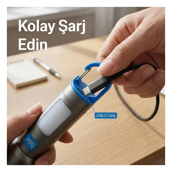 Bix Bx1010fl Max 500 Lümen Ve 500 Metreye Kadar Menzilli USB-C Şarj Edilebilir 10w LED El Feneri - Gri - 10 W - Görsel 7