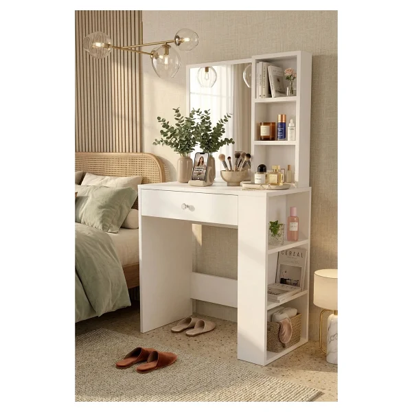 Robin Home Hollywood Makyaj Masası Çekmeceli Düzenleyici Raflı Beyaz - Görsel 2