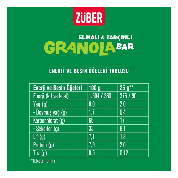 Züber Granola Elmalı Ve Tarçınlı Bar 25 Gr - Görsel 2
