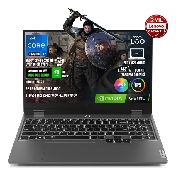 Lenovo Loq 15ırx10 83je00jqtr-02 I7-13650hx 32gb DDR5 1tb SSD Rtx5060 8gb Tgp 100w 15.6" Ips 144hz Freedos - 1 TB - 32 GB - Görsel 2