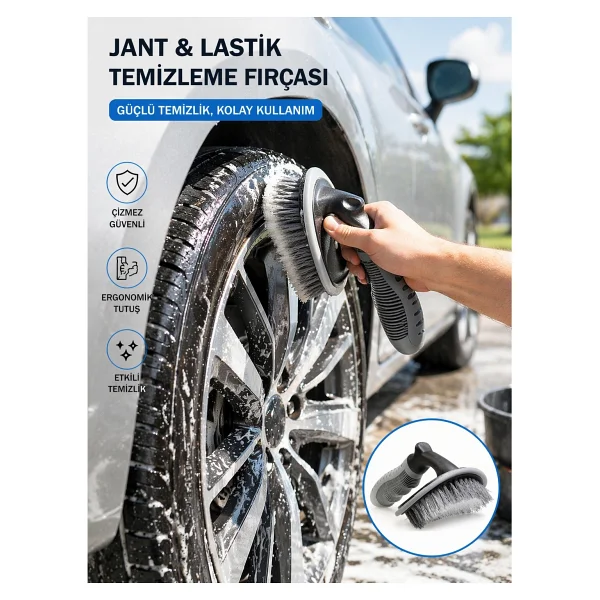 Fine Clean Jant , Lastik Temizleme Fırçası Ergonomik Saplı Oto Temizlik Fırçası Güçlü Temizlik - Görsel 2
