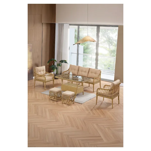 Evdemo Joy Rattan 3+1+1+Camlı Masa Puflu Bahçe & Balkon Takımı - Görsel 8