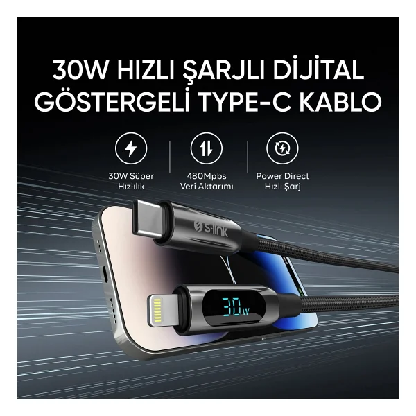 S-Link Armor Cl-030 1 M Type-C To Lightning Hızlı Şarj Kablosu - Görsel 7