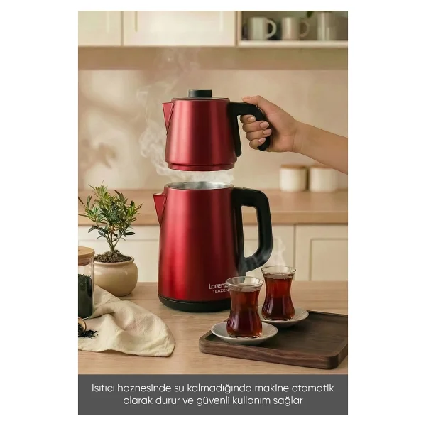 Lorenzo Teazen 2in1 LRZ-1023 Kırmızı Çelik Çay Makinesi - Görsel 3