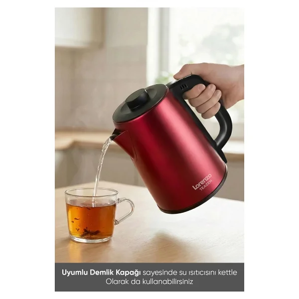 Lorenzo Teazen 2in1 LRZ-1023 Kırmızı Çelik Çay Makinesi - Görsel 4