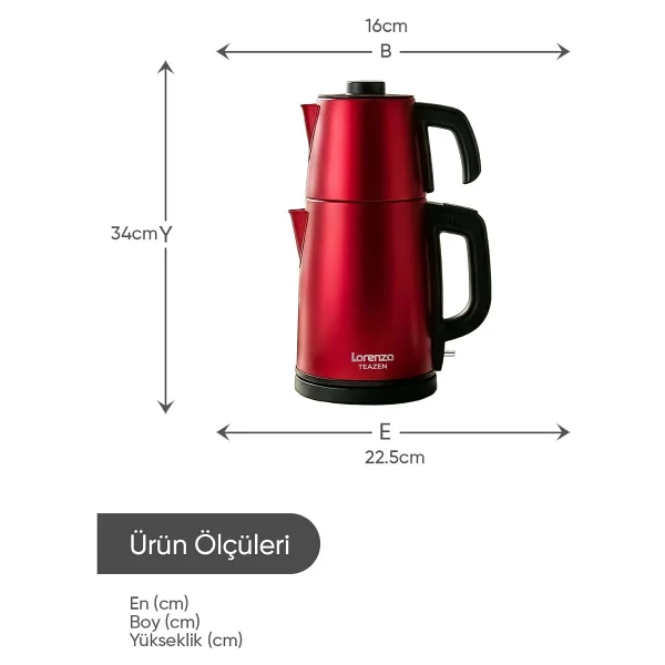 Lorenzo Teazen 2in1 LRZ-1023 Kırmızı Çelik Çay Makinesi - Görsel 7