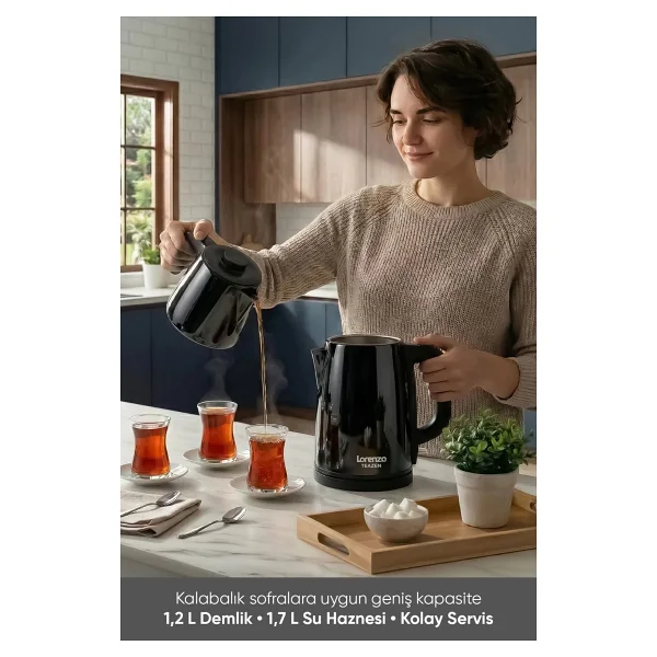 Lorenzo Teazen 2in1 LRZ-1021 Siyah Çelik Çay Makinesi - Görsel 2