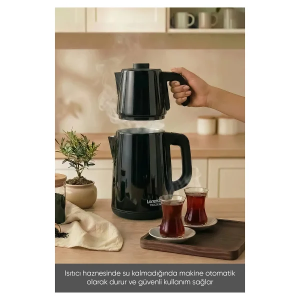 Lorenzo Teazen 2in1 LRZ-1021 Siyah Çelik Çay Makinesi - Görsel 3