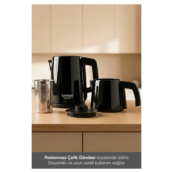 Lorenzo Teazen 2in1 LRZ-1021 Siyah Çelik Çay Makinesi - Görsel 5