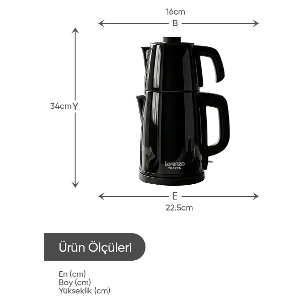 Lorenzo Teazen 2in1 LRZ-1021 Siyah Çelik Çay Makinesi - Görsel 7