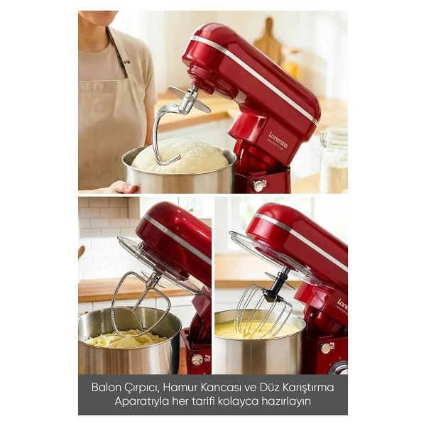 Lorenzo Masterplus 1500 W Kırmızı 6 lt Stand Mikser - Görsel 2