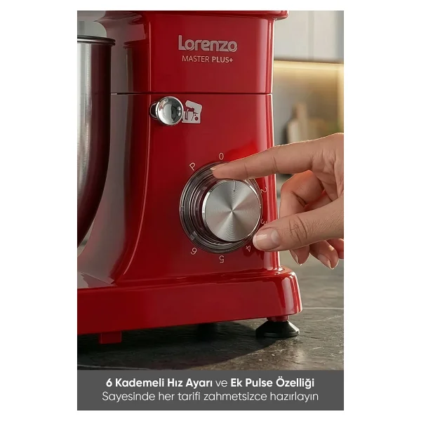 Lorenzo Masterplus 1500 W Kırmızı 6 lt Stand Mikser - Görsel 5