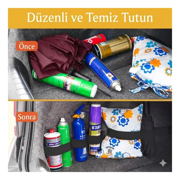 Markaflex Oto Araba Bagaj Sabitleyici 3'lü Set Elastik Cırtlı Araç Içi Toplayıcı Bagaj Lastiği Bagaj Düzenleyici - Görsel 5