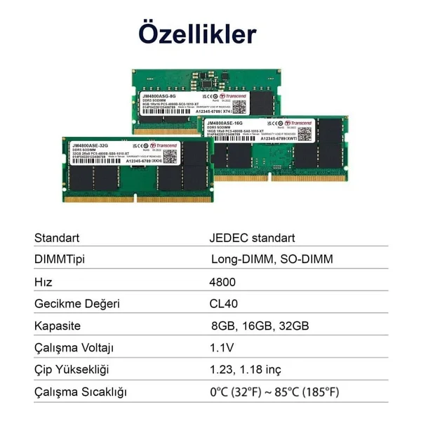 Transcend 32 GB 4800 MHz Cl40 Jm4800ase-32g DDR5 RAM - Görsel 5