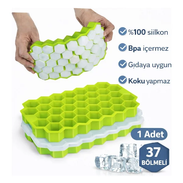 Evolis Kitchen Petek Şekilli Silikon Buzlukluk 37lı Kokteyl Meyve Dondurma-Çikolata Buz Kalıbı - Açık Yeşil - Görsel 6