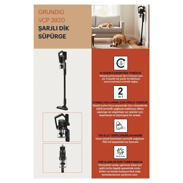 Grundig Vcp 3920 G Şarjlı Dikey Süpürge - Görsel 7