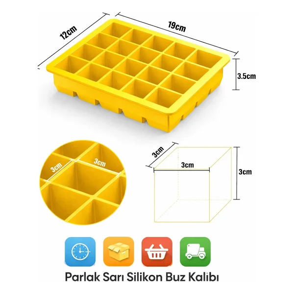 Evolis Kitchen 2adet 15 Bölmeli Büyük Boy Silikon Buz Kalıb-Kare Buzluk Kokteyl Sunum Buz Kalıbı Et Suyu Saklama - Sarı - Görsel 2