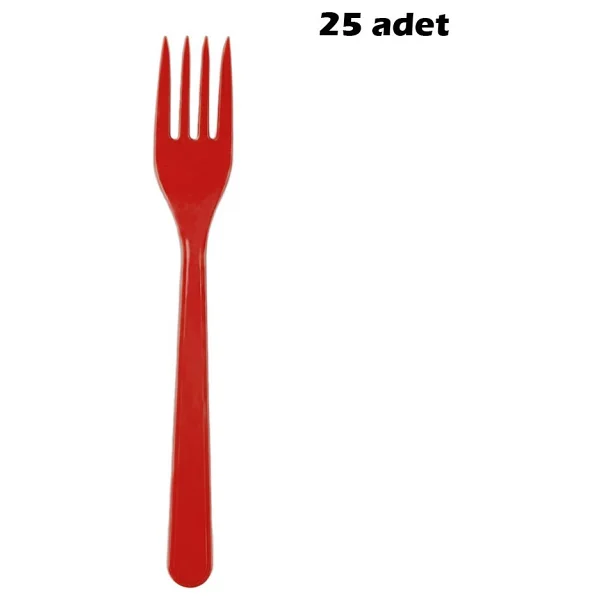 Plastik Çatal - Kırmızı 25'li - Görsel 2