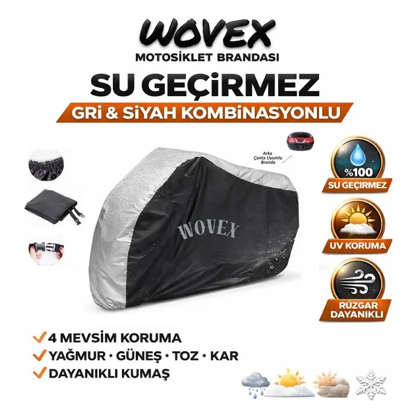 Wovex Honda İle Uyumlu Pcx 125 Motosiklet Brandası Gri-Siyah Kombinasyonlu Arka Çanta Uyumlu Motor Branda - Görsel 7