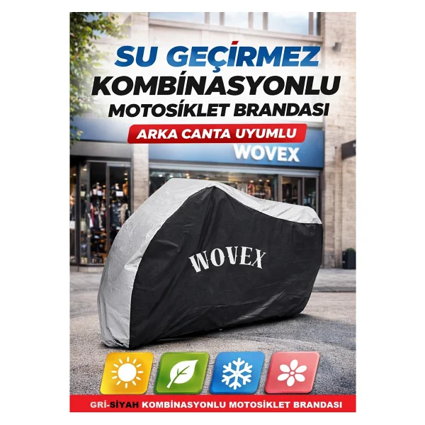 Wovex Honda İle Uyumlu Pcx 125 Motosiklet Brandası Gri-Siyah Kombinasyonlu Arka Çanta Uyumlu Motor Branda - Görsel 2