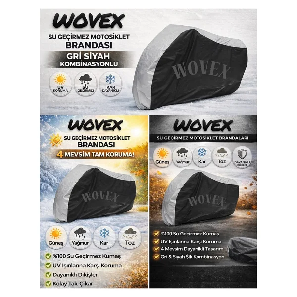 Wovex Honda İle Uyumlu Pcx 125 Motosiklet Brandası Gri-Siyah Kombinasyonlu Arka Çanta Uyumlu Motor Branda - Görsel 3