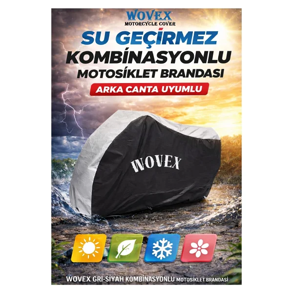 Wovex Honda İle Uyumlu Pcx 125 Motosiklet Brandası Gri-Siyah Kombinasyonlu Arka Çanta Uyumlu Motor Branda - Görsel 5